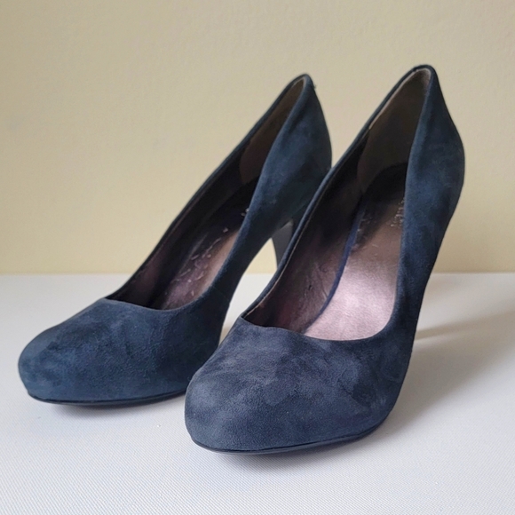 NINE WEST 8.5 womens genuine Leather blue suede heels - Picture 3 of 5